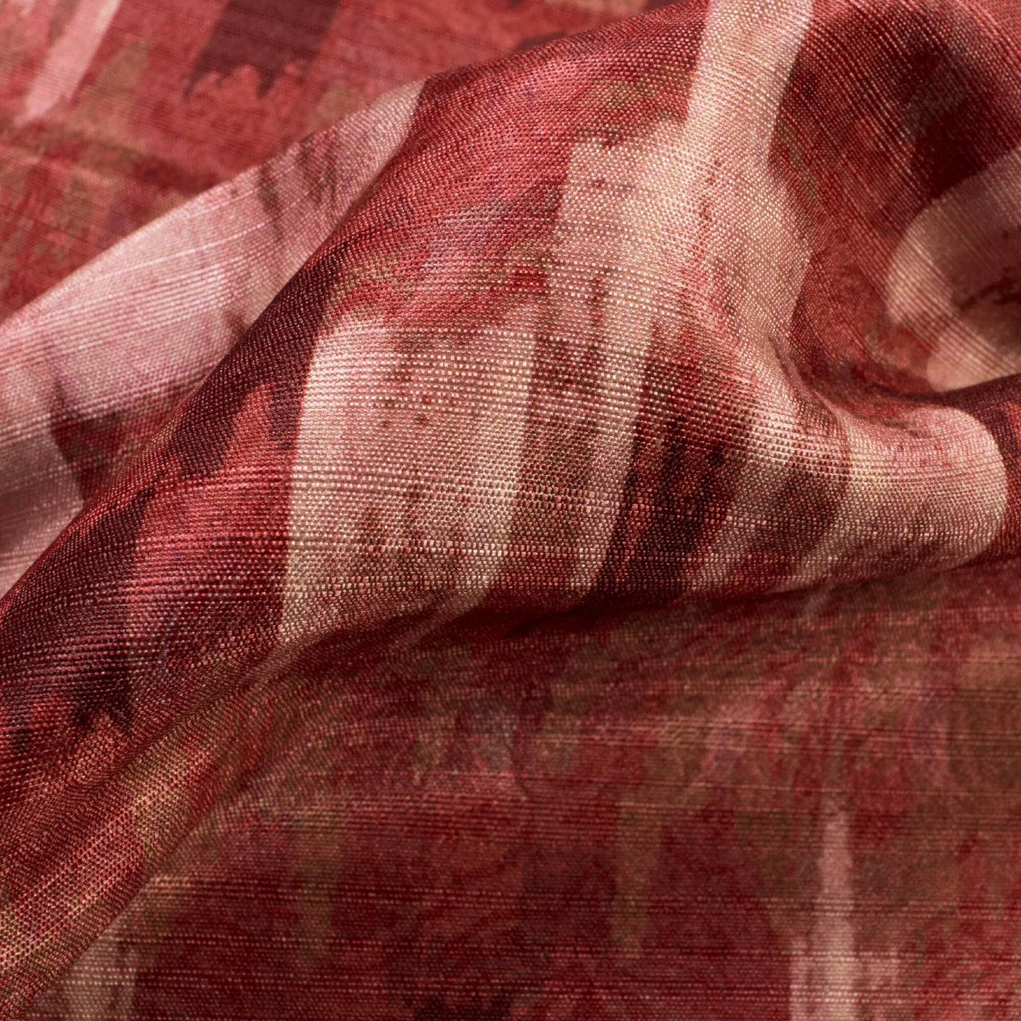 Mahogany Red And Peach Abstract Pattern Digital Print Silk Fabric
