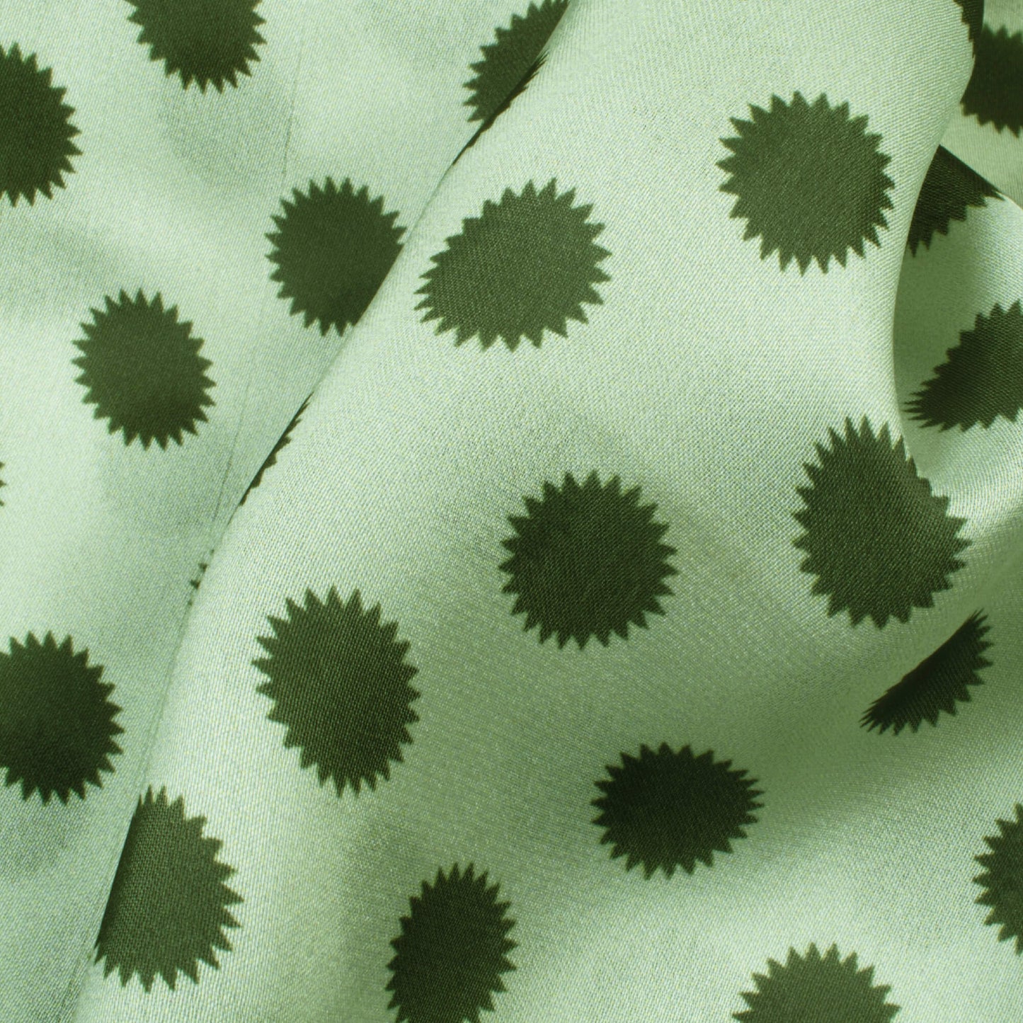 Off White And Green Polka Dots Pattern Digital Print Georgette Fabric