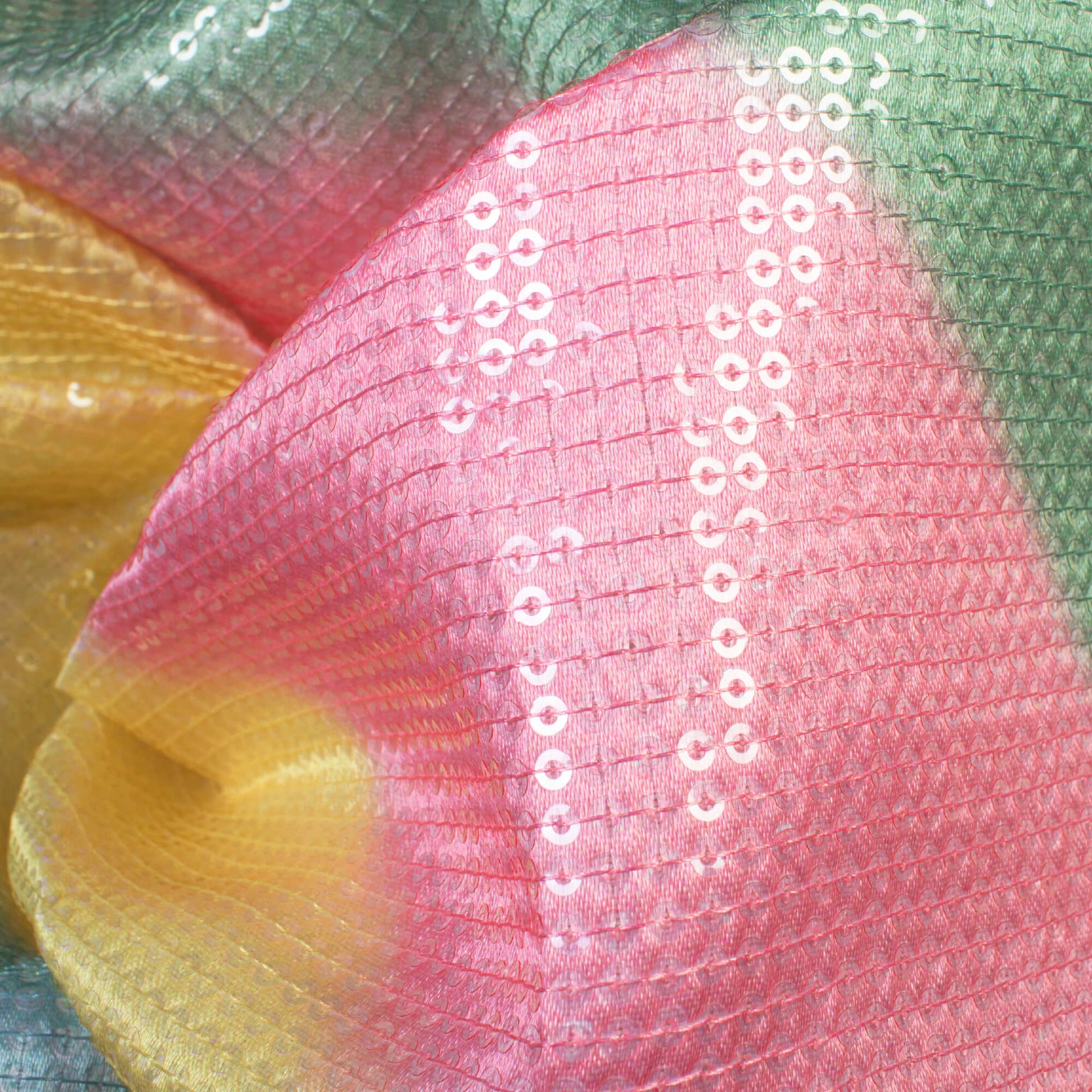 Multi-color Leheriya Pattern Sequins Digital Print Satin Fabric - Fabcurate
