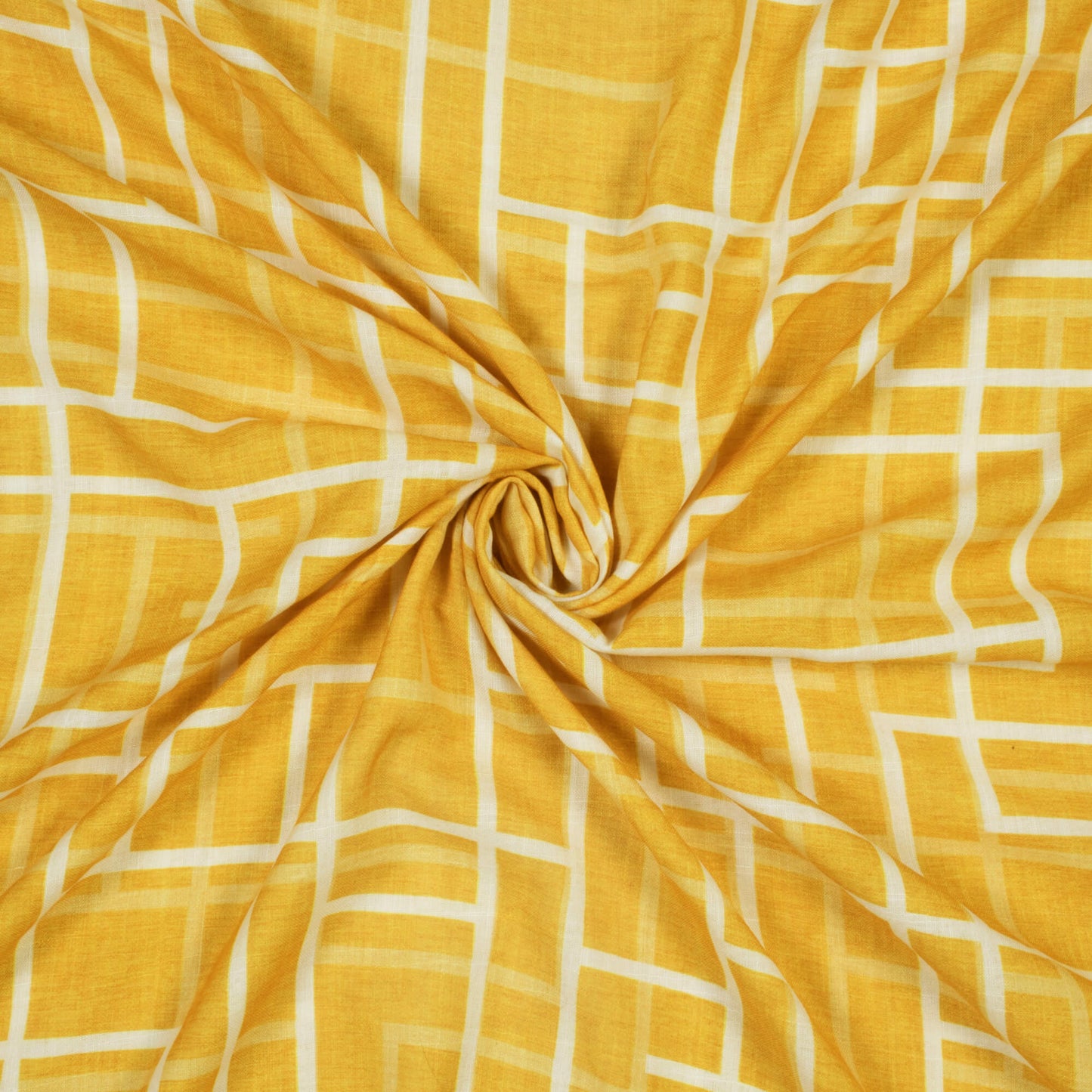 Honey Yellow And White Abstract Pattern Digital Print Cotton By Linen Fabric