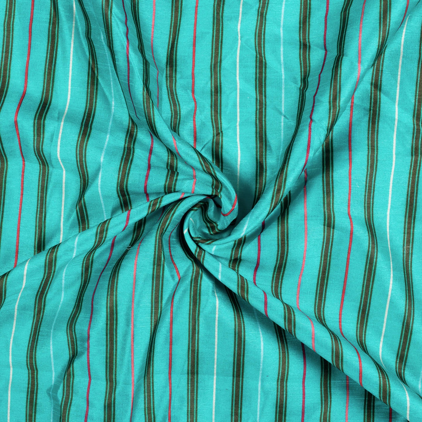 Turquoise And Olive Green Stripes Pattern Digital Print Georgette Fabric (Width 56 Inches)