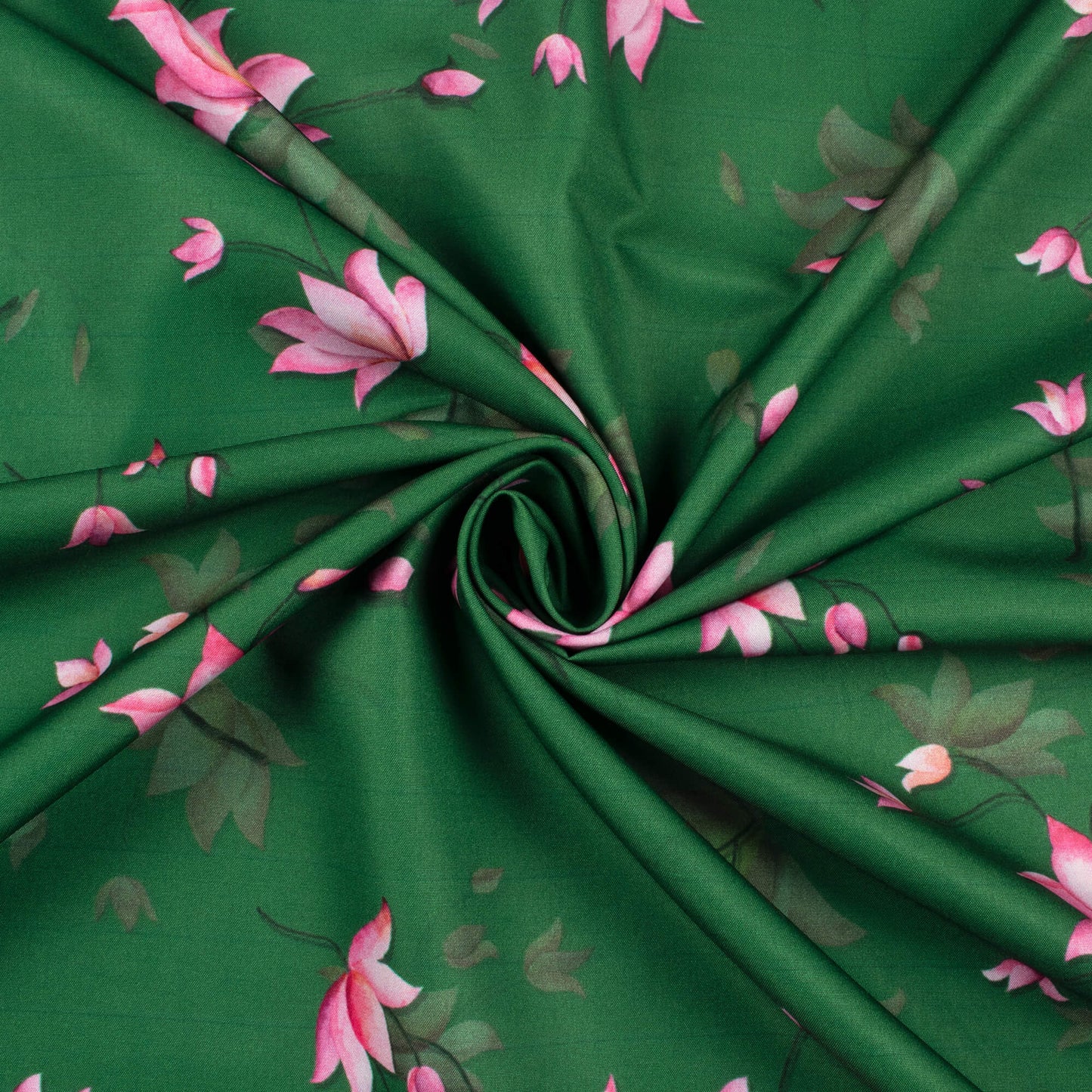 Grass Green And Taffy Pink Floral Pattern Digital Print Ultra Premium Butter Crepe Fabric