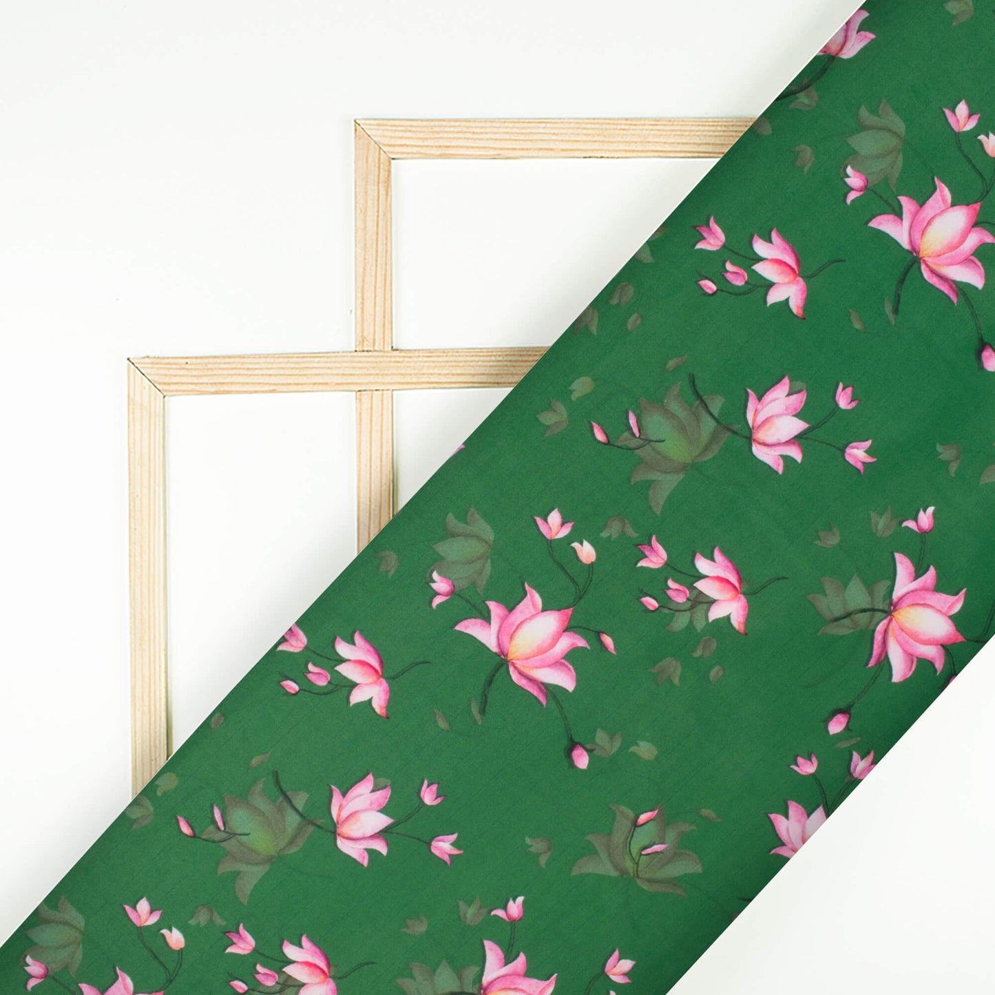 Grass Green And Taffy Pink Floral Pattern Digital Print Ultra Premium Butter Crepe Fabric