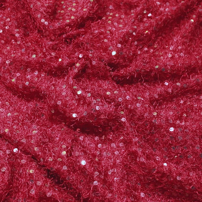 Sangria Red Rainbow Sequins Dog Fur Imported Fabric (Width 60 Inches)
