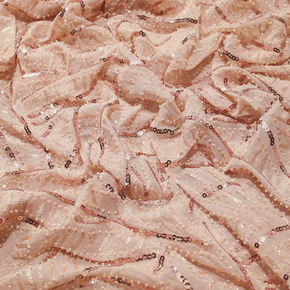 Beige All Over Sequins Pearl Work Imported Net Fabric (Width 58 Inches)