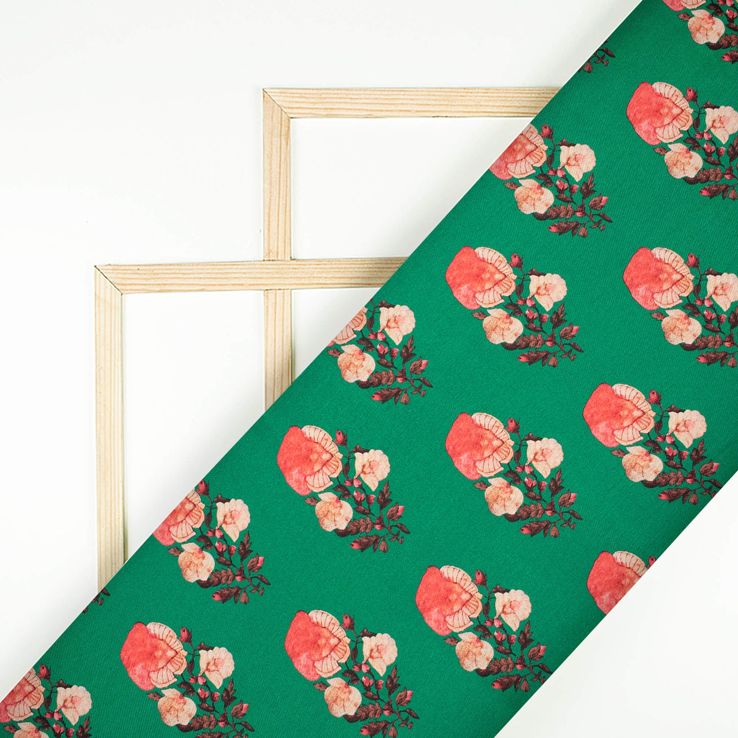 Fun Green And Pink Floral Pattern Digital Print Twill Slub Fabric
