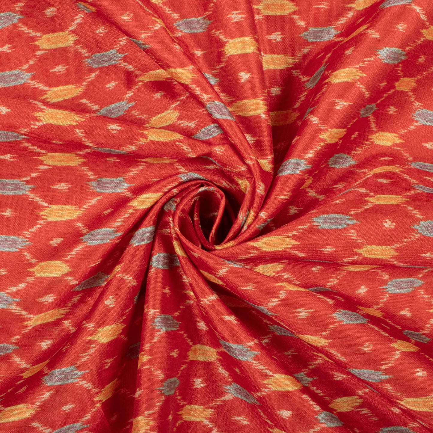 Brick Red And Yellow Ikat Pattern Digital Print Art Silk Fabric