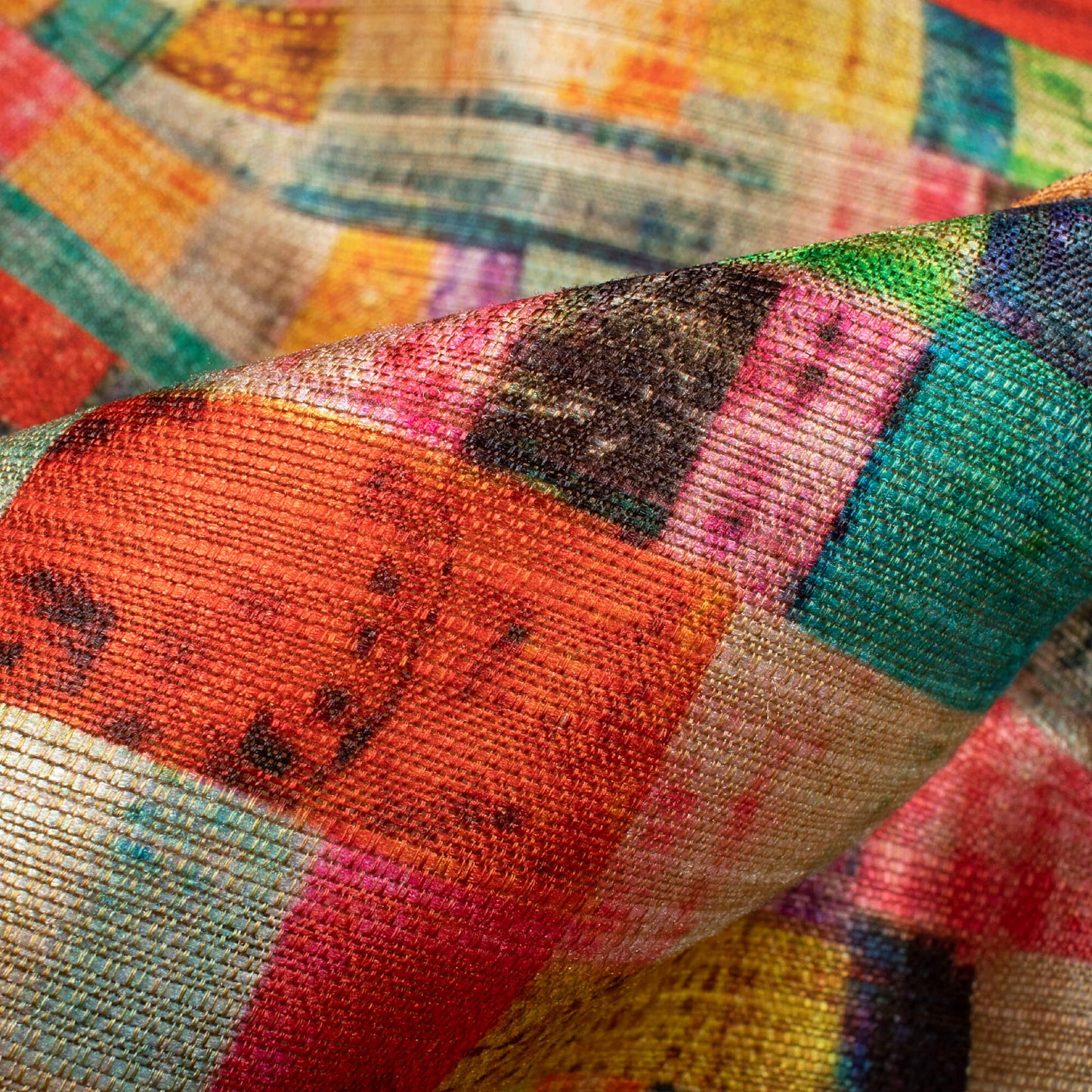 Multi-Color Geometric Pattern Digital Print Art Mulberry Silk Fabric