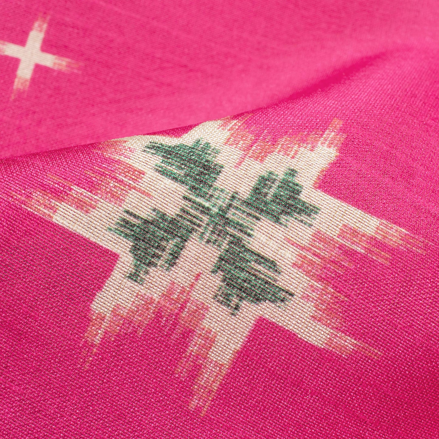 Hot Pink And Green Geometric Pattern Digital Print Art Silk Fabric