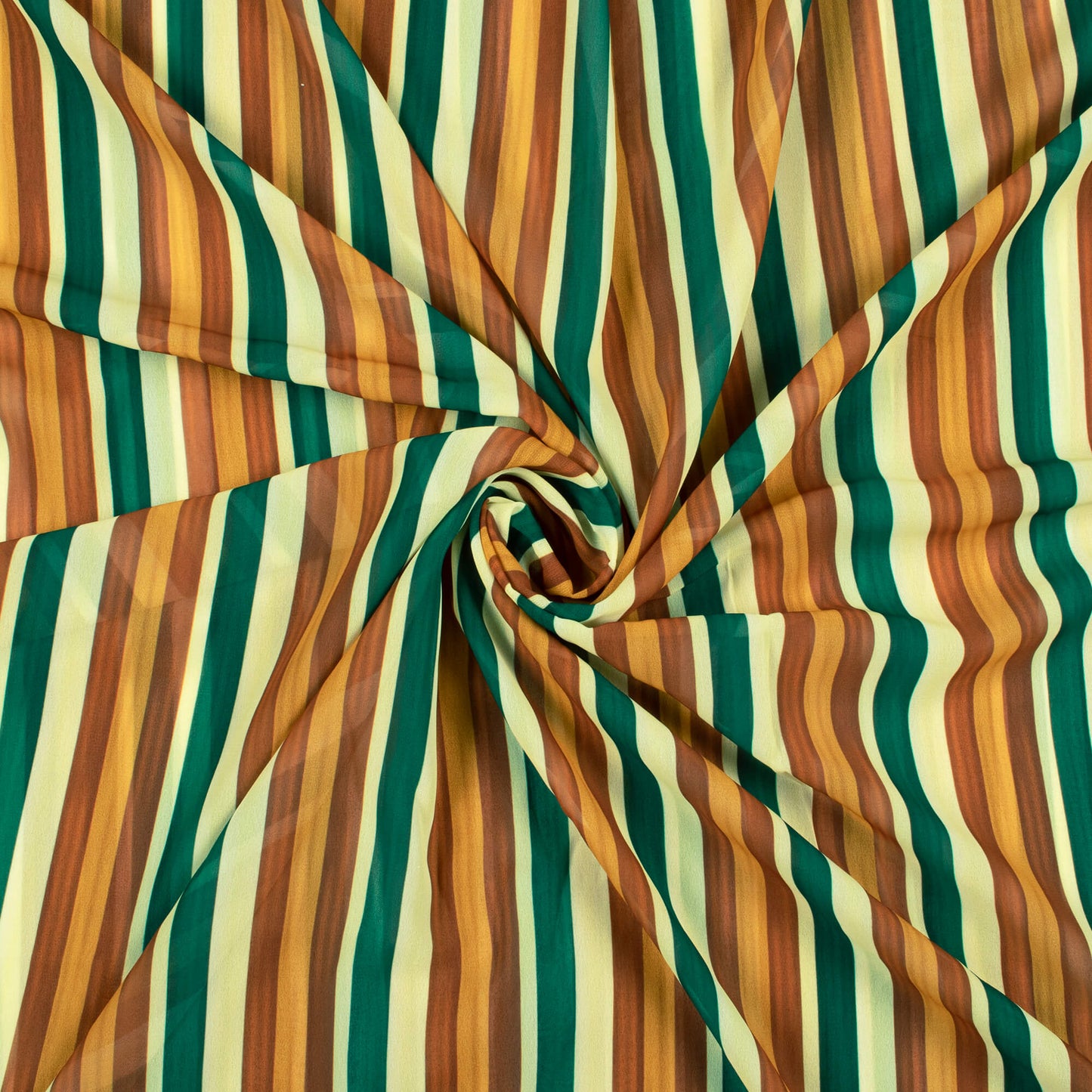 (Cut Piece 2.4 Mtr) Sepia Brown And Dark Green Stripes Pattern Digital Print Georgette Fabric