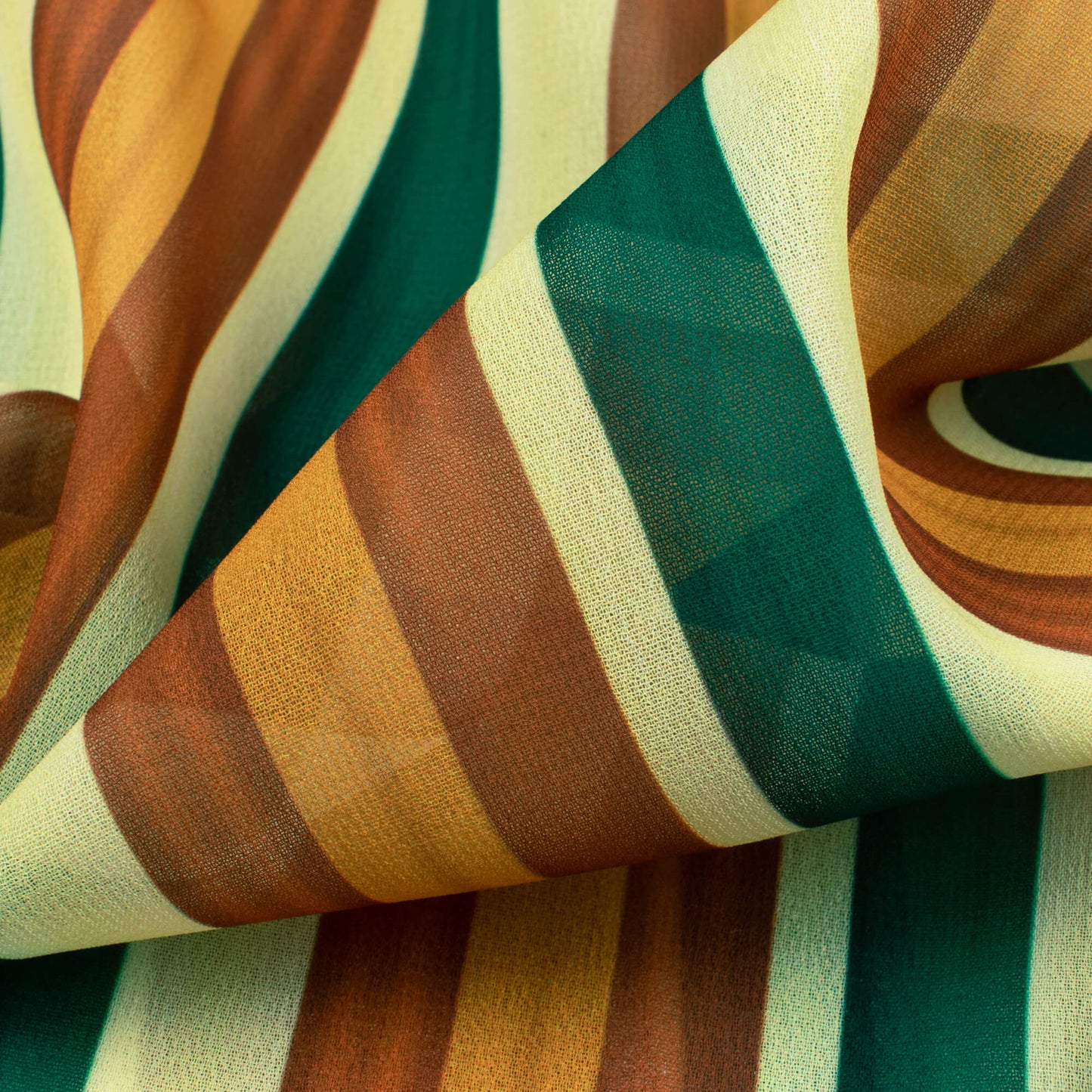 (Cut Piece 2.4 Mtr) Sepia Brown And Dark Green Stripes Pattern Digital Print Georgette Fabric