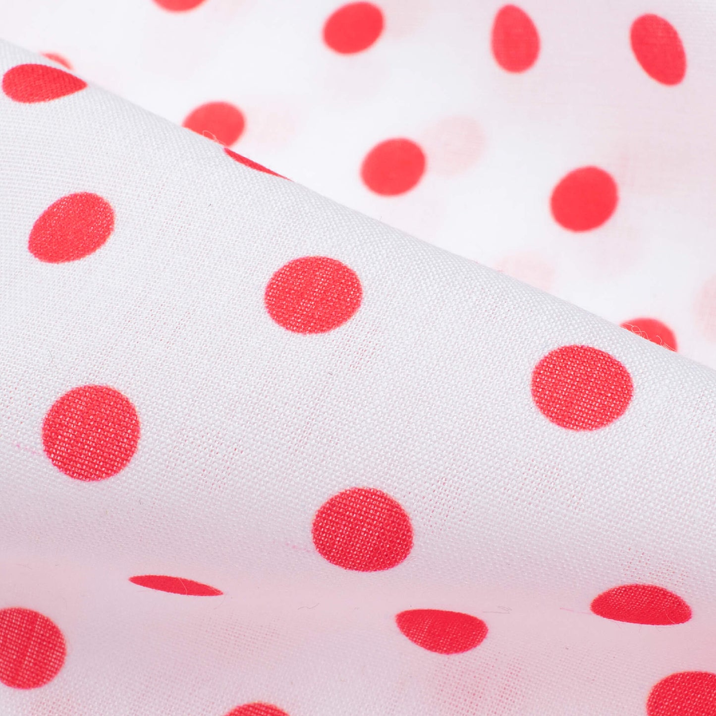 (Cut Piece 2.5 Mtr) White And Red Polka Dots Digital Print Ultra Premium Butter Crepe Fabric