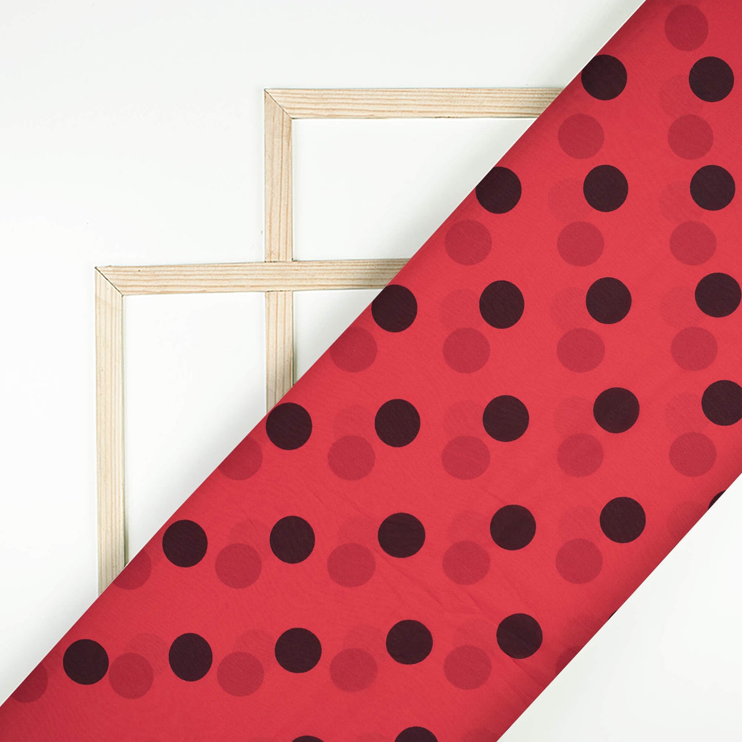 (Cut Piece 1.5 Mtr) Vermilion Red And Black Polka Dots Pattern Digital Print Georgette Fabric