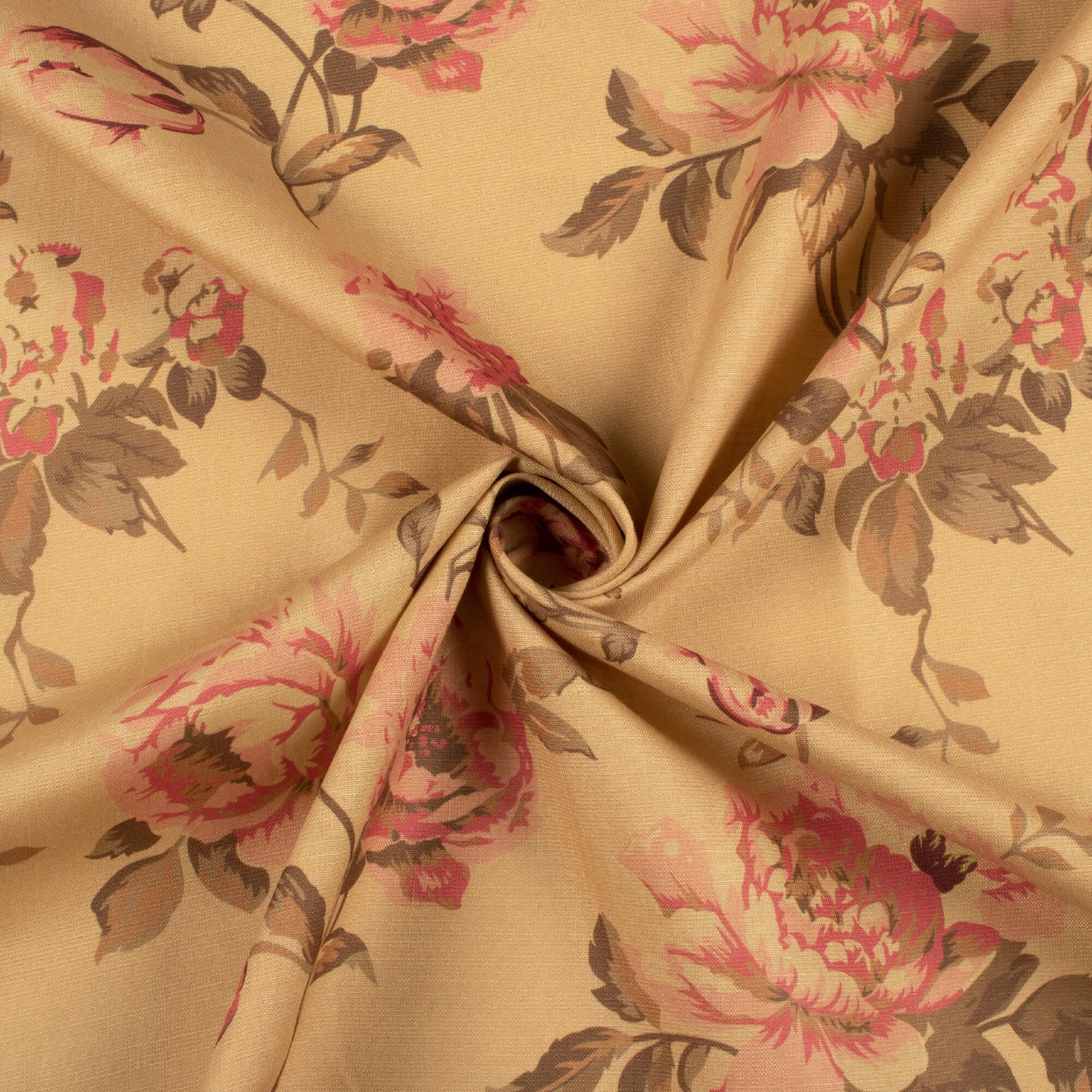 (Cut Piece 1.1 Mtr) Sand Beige And Blush Red Floral Pattern Digital Print Linen Textured Fabric (Width 56 Inches)