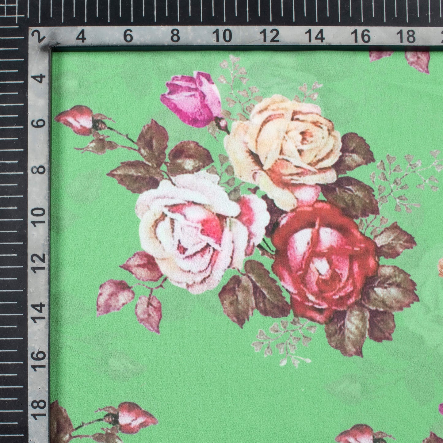 (Cut Piece 2.5 Mtr) Paris Green And Rosewood Pink Floral Pattern Digital Print Georgette Fabric