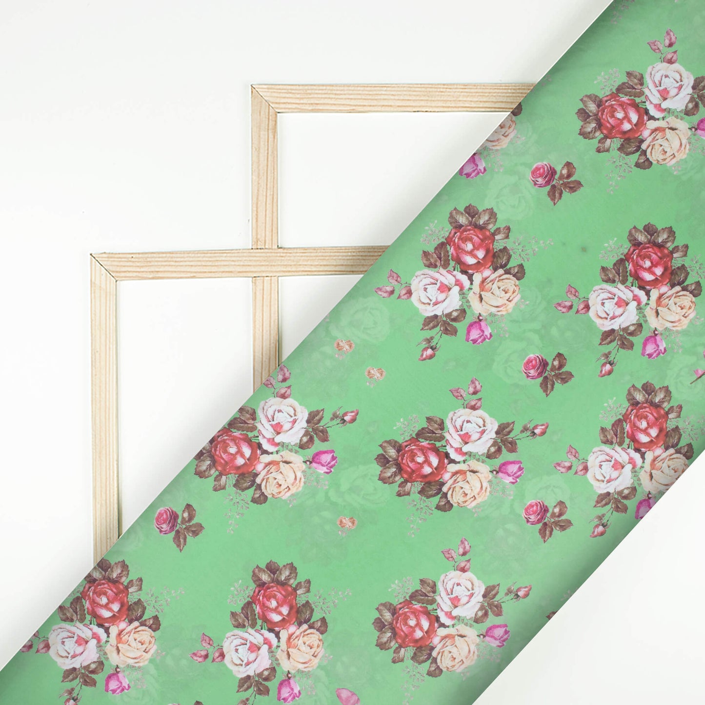 (Cut Piece 2.5 Mtr) Paris Green And Rosewood Pink Floral Pattern Digital Print Georgette Fabric