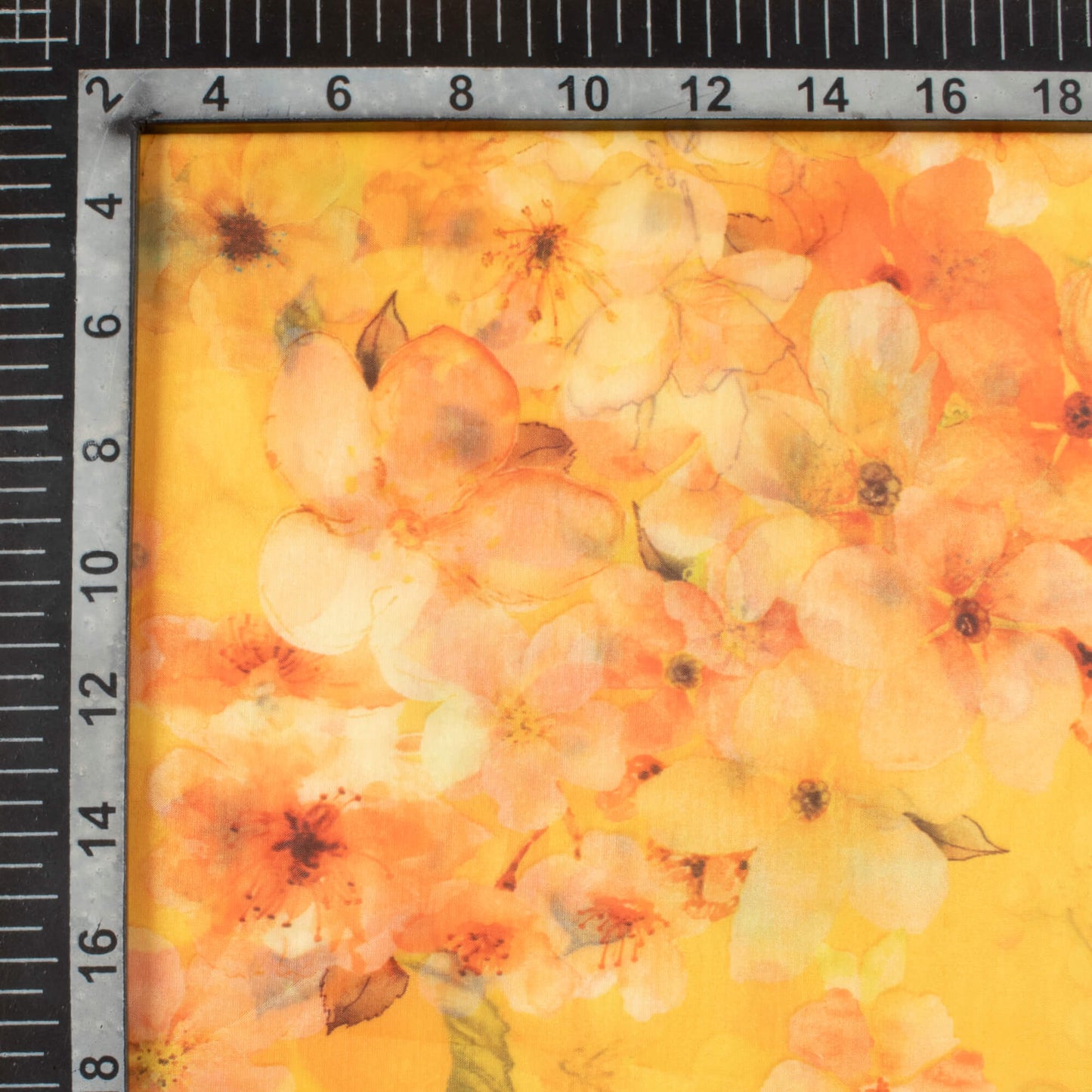 (Cut Piece 2.5 Mtr) Foney Yellow And Orange Floral Pattern Digital Print Liquid Organza Fabric