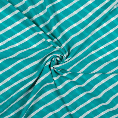Turquoise And White Leheriya Pattern Digital Print Georgette Fabric