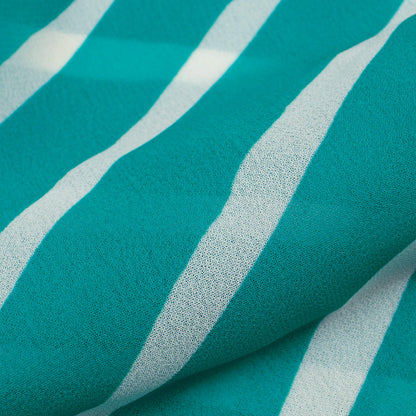 Turquoise And White Leheriya Pattern Digital Print Georgette Fabric