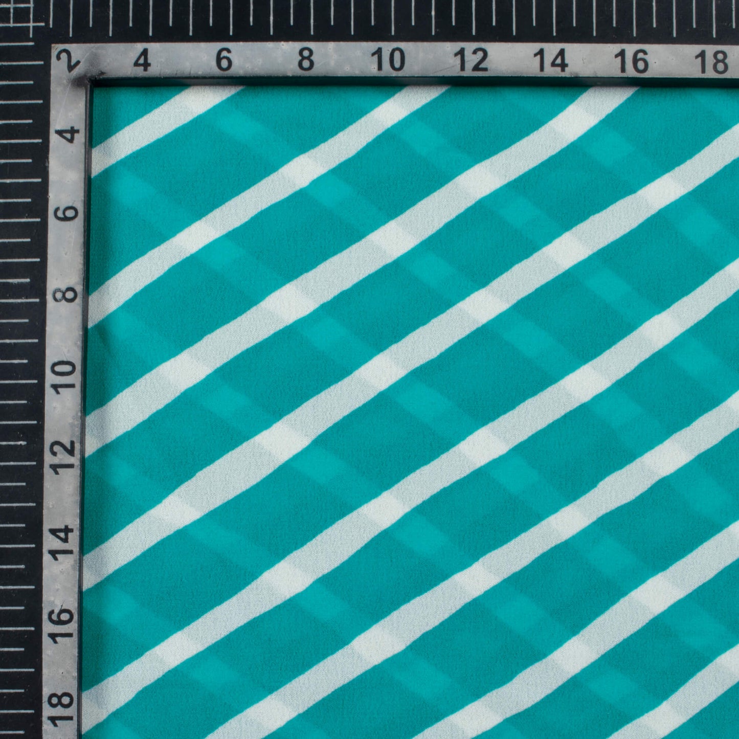 Turquoise And White Leheriya Pattern Digital Print Georgette Fabric