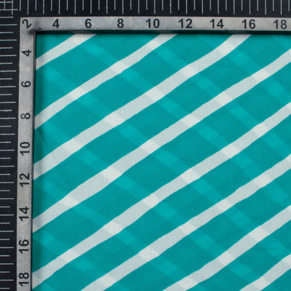 Turquoise And White Leheriya Pattern Digital Print Georgette Fabric