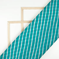 Turquoise And White Leheriya Pattern Digital Print Georgette Fabric