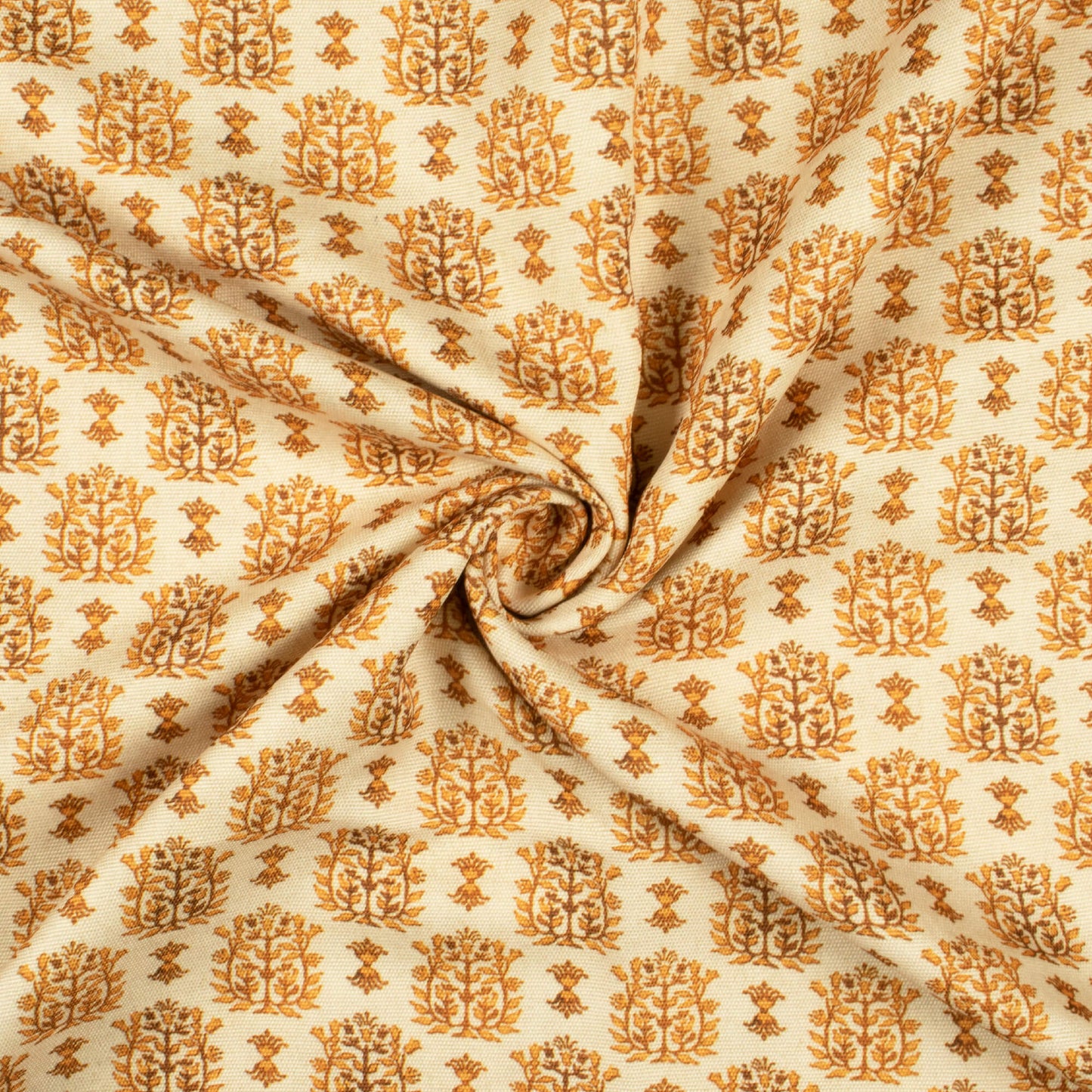 (Cut Piece 1 Mtr) Flaxen Yellow  Floral Pattern Digital Print Furnishing Fabric (Width 58 Inches)