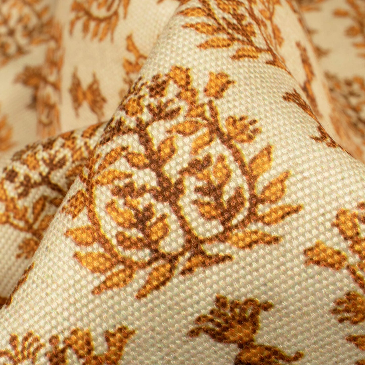 (Cut Piece 1 Mtr) Flaxen Yellow  Floral Pattern Digital Print Furnishing Fabric (Width 58 Inches)