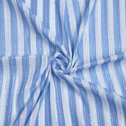 Jordy Blue Stripes Pattern Digital Print Premium Sequins Georgette Fabric