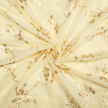 White Floral Pattern Sequins Viscose Georgette Fabric