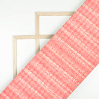 Coral Pink Abstract Pattern Zari Sequins Embroidery Digital Print Organza Fabric