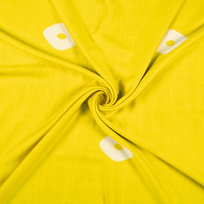 Bumblebee Yellow And White Bandhanii Pattern Digital Print Viscose Chanderi Fabric
