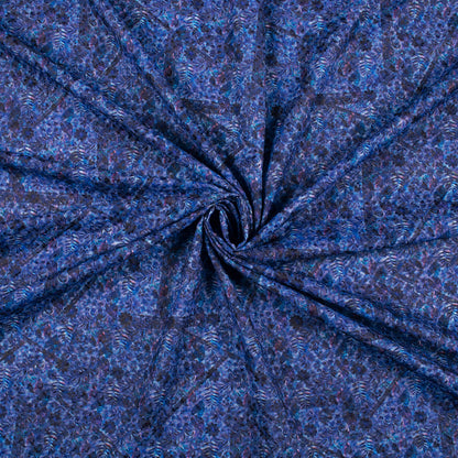 Royal Blue And Purple Floral Pattern Embroidery Digital Print Poly Muslin Fabric (Width 54 Inches)