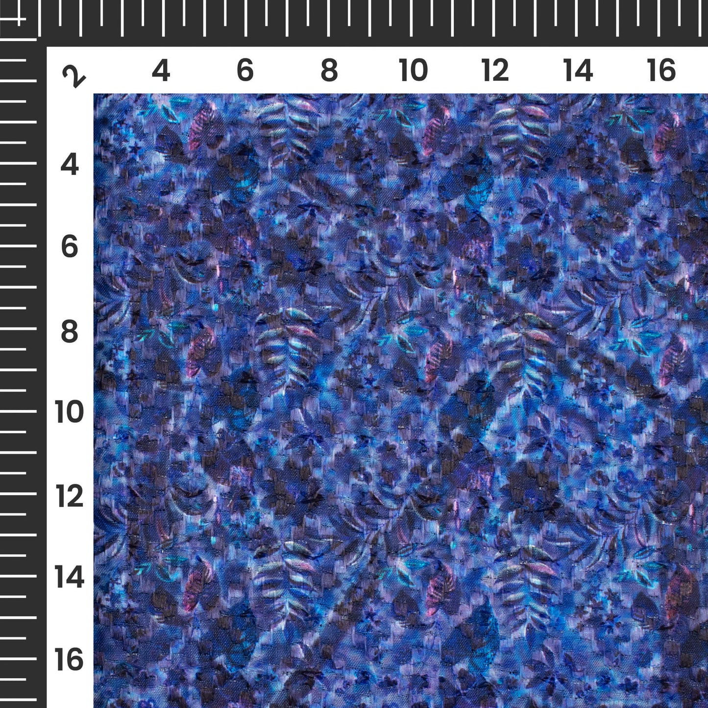Royal Blue And Purple Floral Pattern Embroidery Digital Print Poly Muslin Fabric (Width 54 Inches)