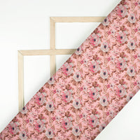 Baby Pink And Off White Floral Pattern Embroidery Digital Print Poly Muslin Fabric (Width 54 Inches)