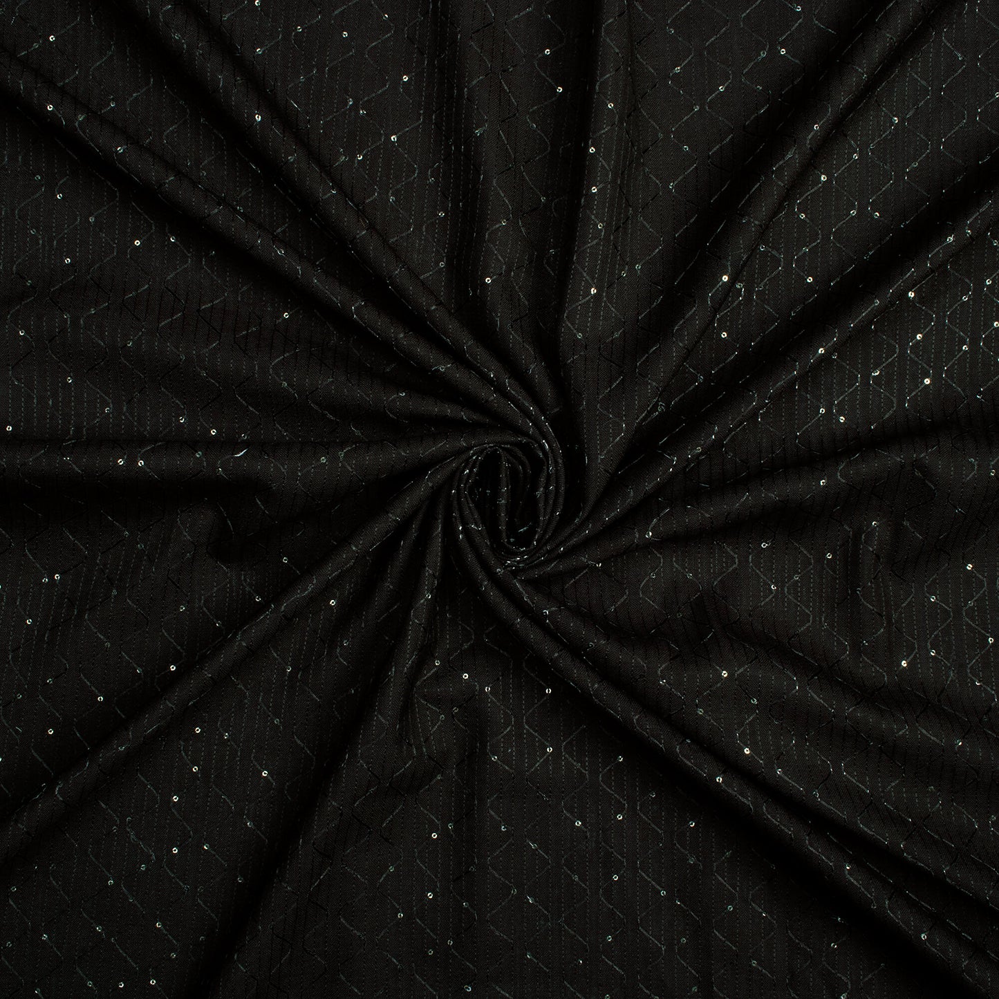 Black Texture Pattern Sequins Embroidery Digital Print Linen Textured Fabric (Width 52 Inches)