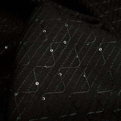 Black Texture Pattern Sequins Embroidery Digital Print Linen Textured Fabric (Width 52 Inches)