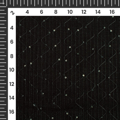 Black Texture Pattern Sequins Embroidery Digital Print Linen Textured Fabric (Width 52 Inches)