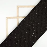 Black Texture Pattern Sequins Embroidery Digital Print Linen Textured Fabric (Width 52 Inches)