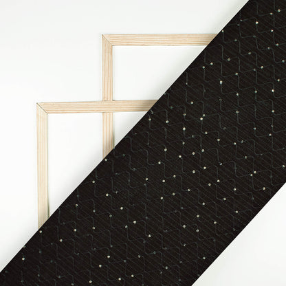 Black Texture Pattern Sequins Embroidery Digital Print Linen Textured Fabric (Width 52 Inches)