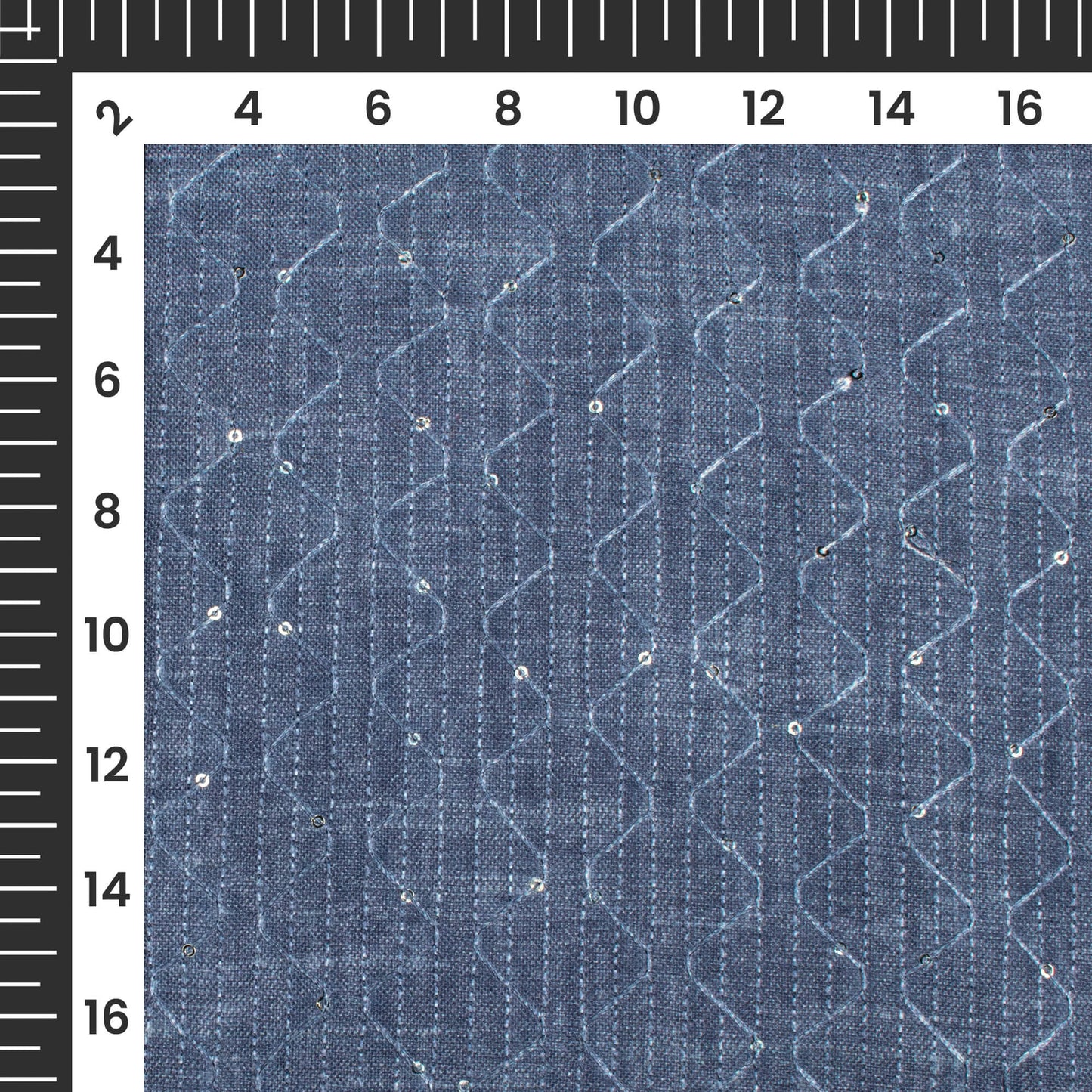 Slate Grey Texture Pattern Sequins Embroidery Digital Print Linen Textured Fabric (Width 52 Inches)