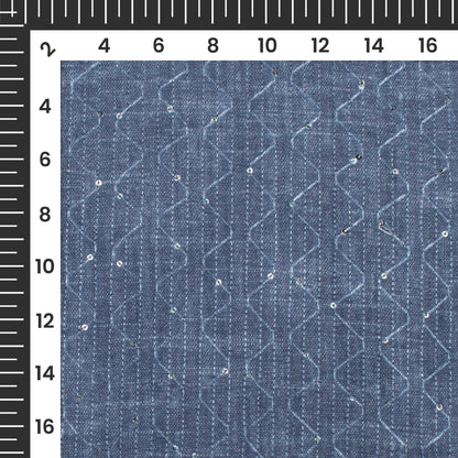 Slate Grey Texture Pattern Sequins Embroidery Digital Print Linen Textured Fabric (Width 52 Inches)