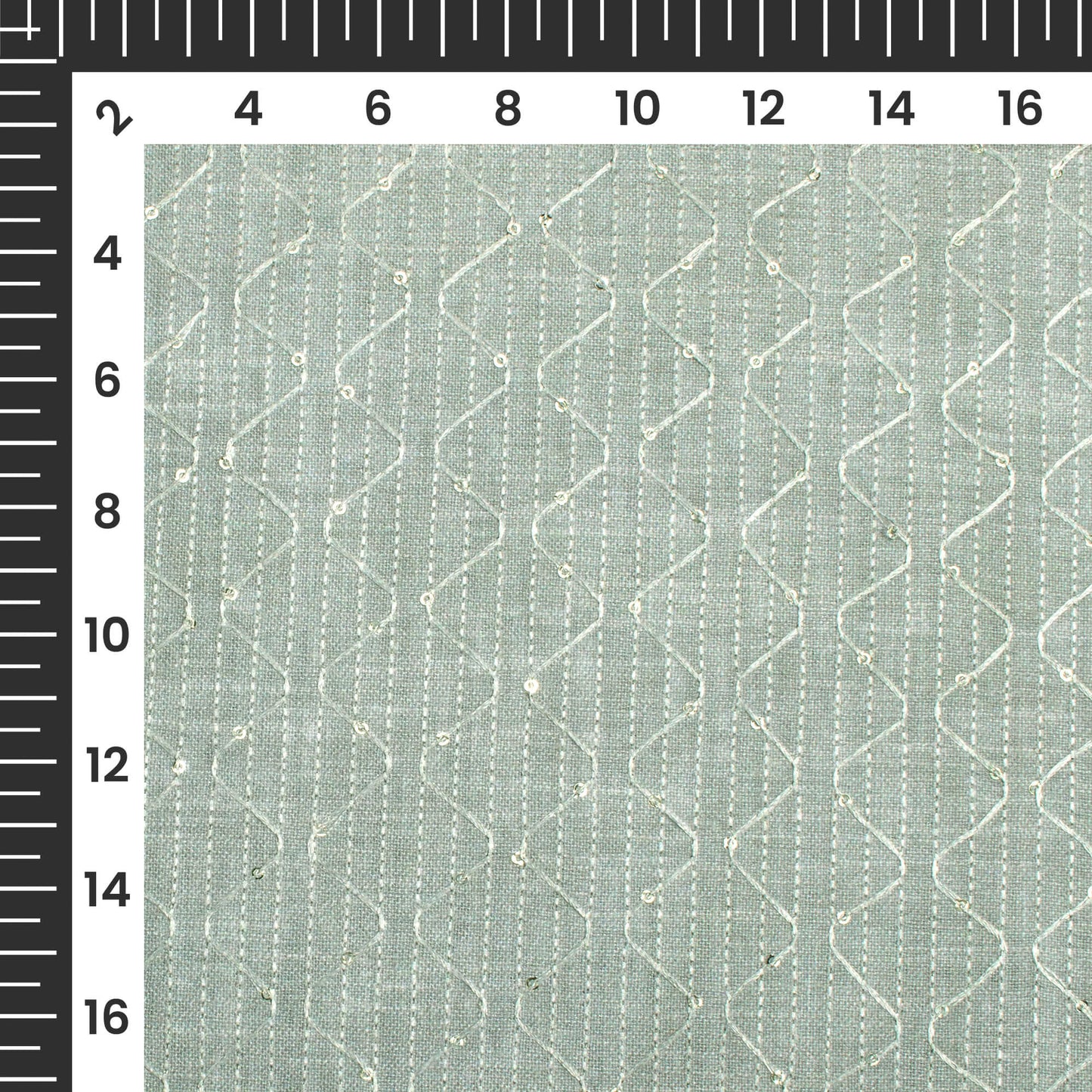 Dolphin Grey Texture Pattern Sequins Embroidery Digital Print Linen Textured Fabric (Width 52 Inches)