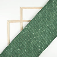 Forest Green Texture Pattern Sequins Embroidery Digital Print Linen Textured Fabric (Width 52 Inches)