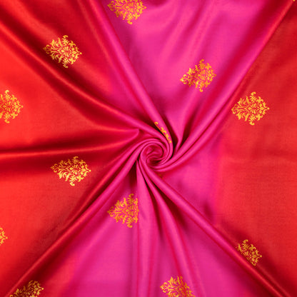 Red And Pink Ethnic Pattern Digital Print Lush Satin Fabric