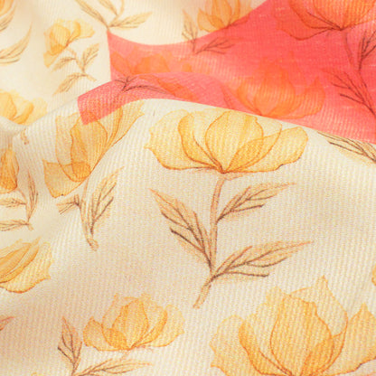 Cream And Pink Floral Pattern Digital Print Twill Fabric (Width 56 Inches)