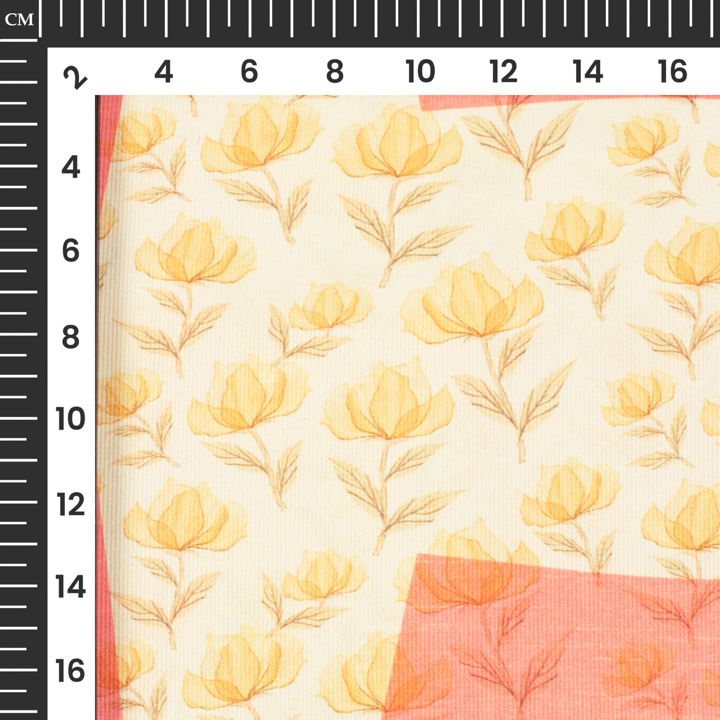 Cream And Pink Floral Pattern Digital Print Twill Fabric (Width 56 Inches)