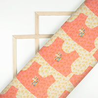 Cream And Pink Floral Pattern Digital Print Twill Fabric (Width 56 Inches)