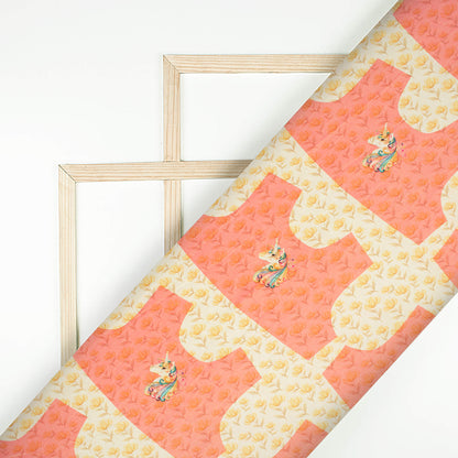 Cream And Pink Floral Pattern Digital Print Twill Fabric (Width 56 Inches)