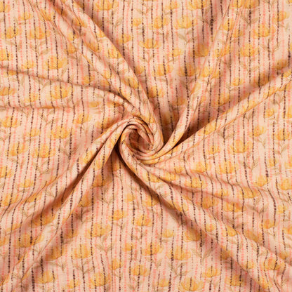 Peach And Pastel Orange Floral Pattern Digital Print Viscose Muslin Fabric (Width 56 Inches)